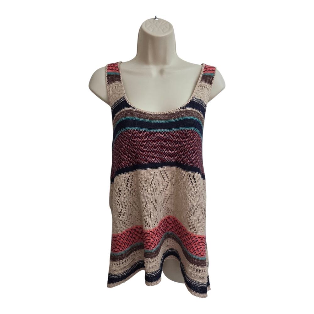 Maurices Unique Crochet Tank Top Med Striped Boho Chic Cream Earth Tones - Picture 1 of 6